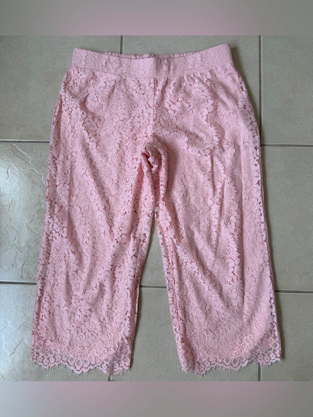 ISAACMIZRAHI LIVE Women Sz XLP Pink Floral Lace Straight Leg Pant Elastic Waist